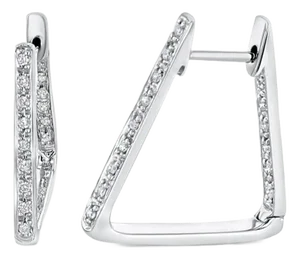 Square Shaped Hoop Diamond Pave Earrings .28cttw 18k White Gold, 2 Pieces
