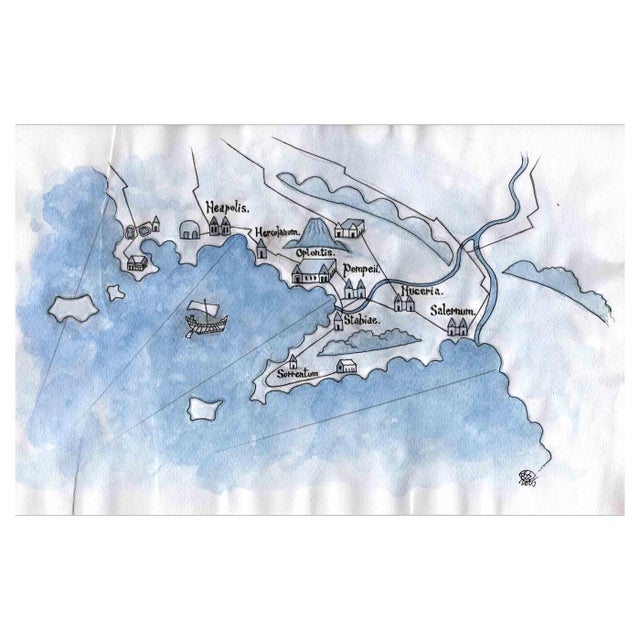 Vincenzo Bizzarri, Ancient Map of the Gulf of Naples, Ink & Watercolor on Paper, 2016 For Sale