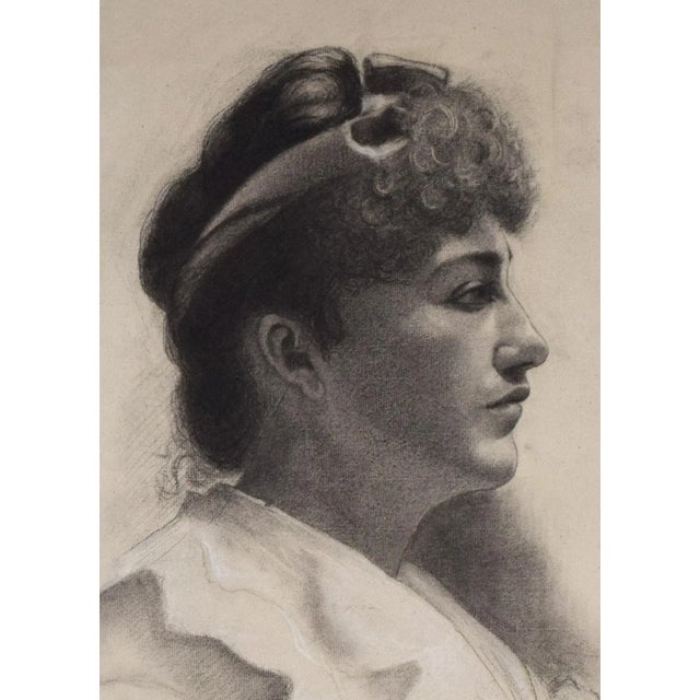 19th Century 19th Century Antique Charcoal Portrait Drawing of a Woman For Sale - Image 5 of 8