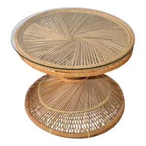 1960s Vintage Hand-Woven Wicker and Rattan Emmanuelle Peacock Coffee Table
