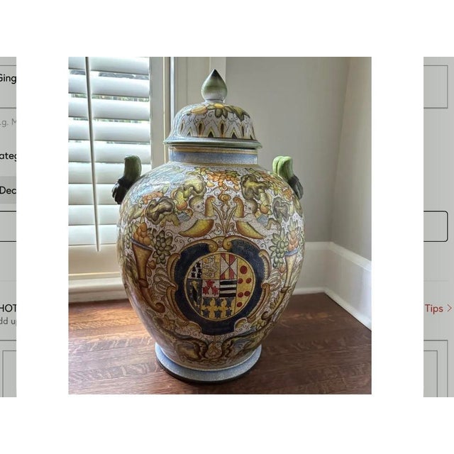 Traditional Large Cherub Painted Floor Vase/Urn For Sale - Image 3 of 9