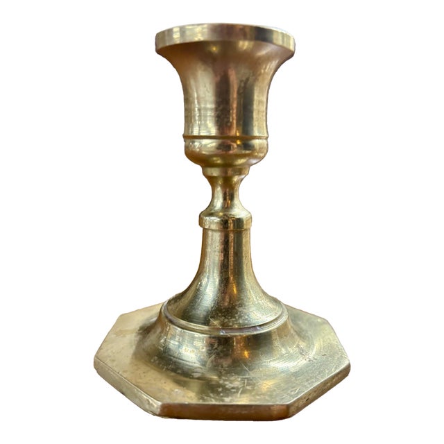 Vintage Brass Octagon Base Candlestick Holder For Sale