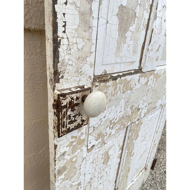 Antique Architectural Salvage Gray White Distress Painted Wooden Interior Door For Sale - Image 12 of 12