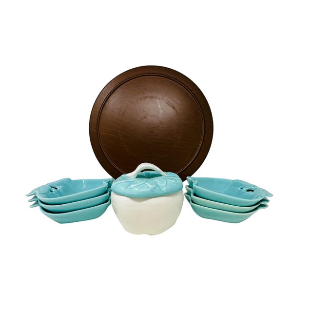 1960s 1960's Hoenig of California Ceramic Apple Serving Set With Lazy Susan For Sale - Image 5 of 9