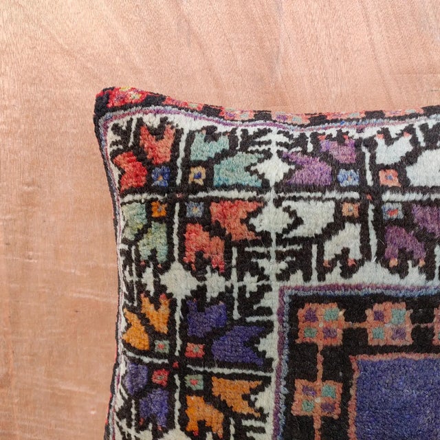 Turkish 16×16 Vintage Turkish Rug Pillow – Handmade Boho Decorative Sofa Cushion For Sale - Image 3 of 11
