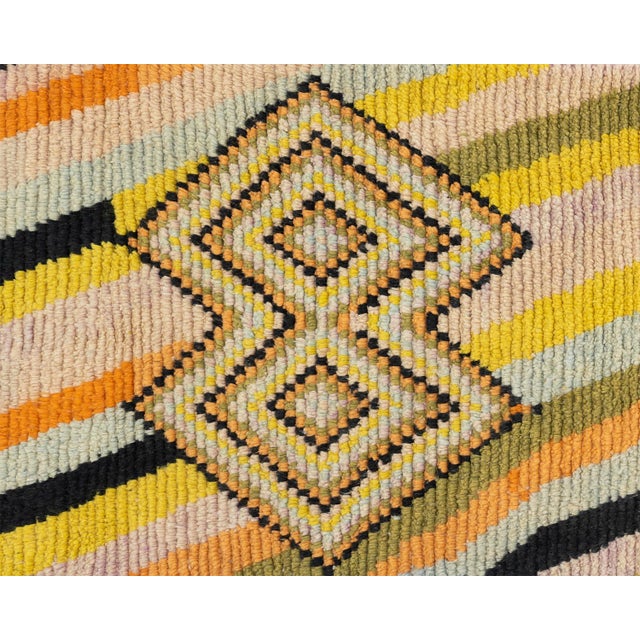 Bold Diagonal Stripe Hand-Knotted Moroccan Wool Runner | 12'11" X 2'7" | One of a Kind For Sale - Image 4 of 10