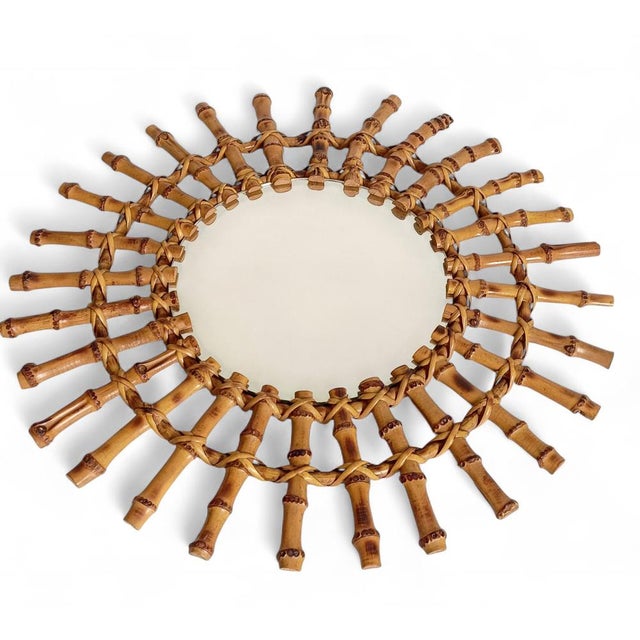 Mid-Century Modern Mid-Century French Riviera Bamboo and Rattan Sunburst Mirror, France, 1950s For Sale - Image 3 of 13