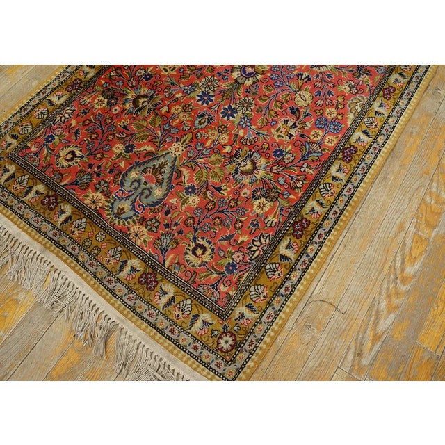 Rose 1960s Pikn Floral Vintage Persian Tabriz Silk Qum Rug 2'10" X 13'3" Knotted Wool Carpet For Sale - Image 8 of 9