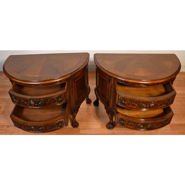 Brown 1930s Pair of French Carved Walnut Nightstands / Bedside Tables / Side Tables For Sale - Image 8 of 18