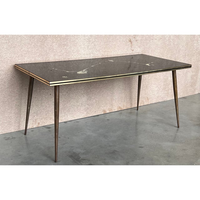 Mid-Century Modern Italian Mid-Century Modern Black & Gold Coffee Table With Abstract Painting Top For Sale - Image 3 of 10