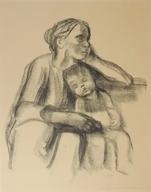 Vintage Kathe Kollwitz Mother and Sleeping Child Lithograph