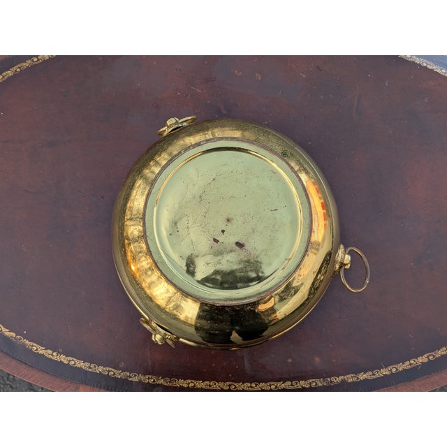 Neoclassical Vintage Heavy Solid Brass Small Round Pedestal Planter With Lion Heads For Sale - Image 3 of 9