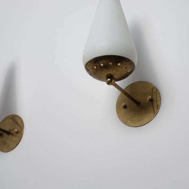 Large Italian Wall Sconces in Brass, Red Metal and Opaline Glass, 1950s, Set of 2 For Sale - Image 9 of 15