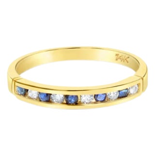 Sapphire Diamond Wedding Band 14k Yellow Gold, Size 9 For Sale