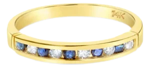 Sapphire Diamond Wedding Band 14k Yellow Gold, Size 9