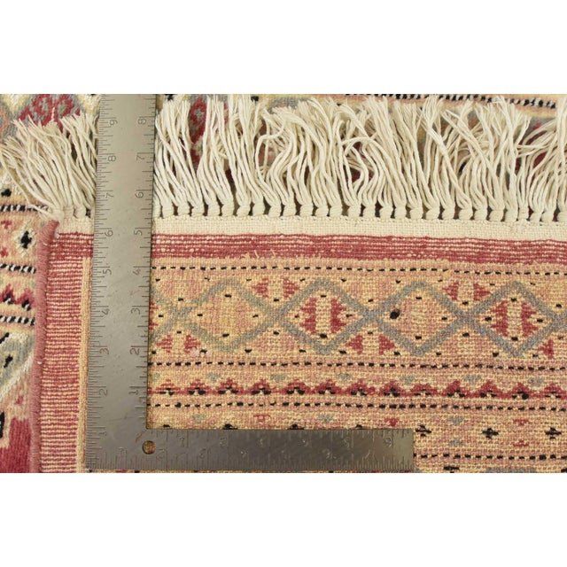 Bokhara Jaldar Rug 4’2” X 6’3” Pink Wool Tribal Hand-Knotted Oriental Carpet For Sale - Image 12 of 12