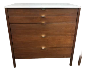 1960s Florence Knoll Walnut + White Laminate 5 Drawer Chest