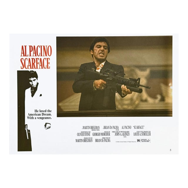 'Scarface' 1983 Original Vintage Lobby Card Framed in Black For Sale