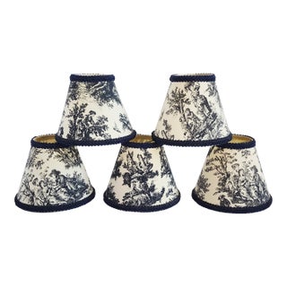 French Toile Black and White Chandelier Shades - Set of 5 For Sale
