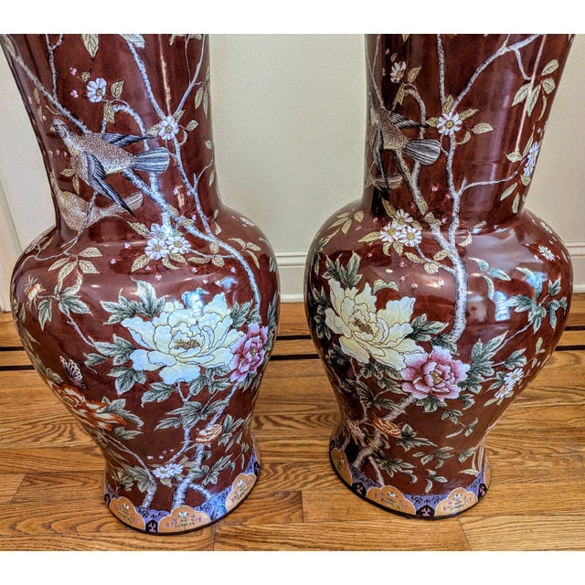 Ceramic 1980s Exceptional & Rare Pair of Extra Tall Castilian Floral Porcelain 32" Vases - Highly Collectable For Sale - Image 7 of 9