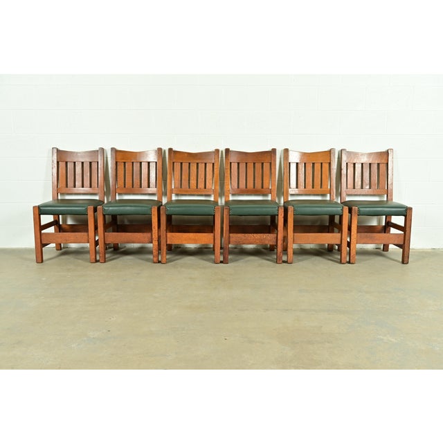 A gorgeous set of six antique Mission or Arts & Crafts period V-back dining chairs By Gustav Stickley USA, Early 20th...