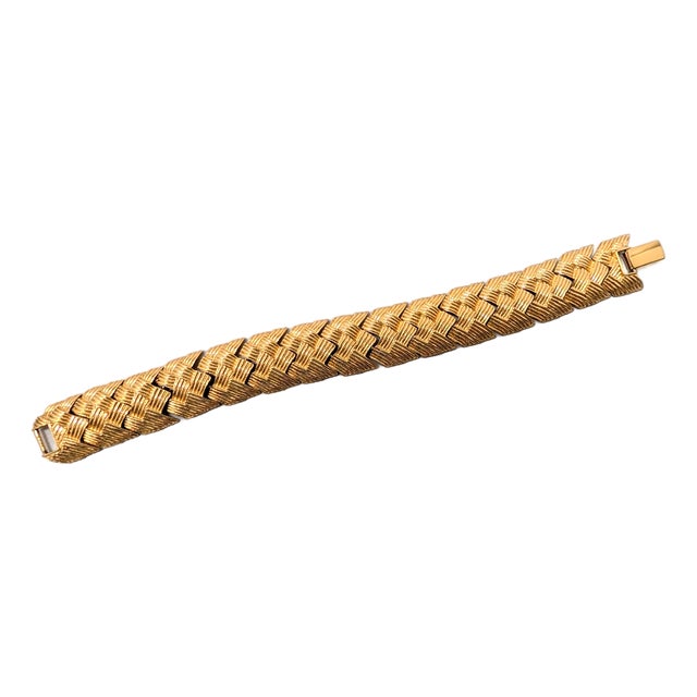 Vintage 1990s Signed Napier Goldtone Articuled "Woven" Bracelet For Sale