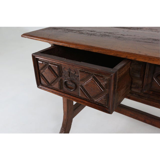 Brown Antique Spanish Console Table in Carved Oak with Drawers, 1700s For Sale - Image 8 of 18