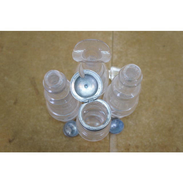 Antique Victorian Silver Plate Etched Glass Cruet Condiment Set 12" For Sale - Image 16 of 18