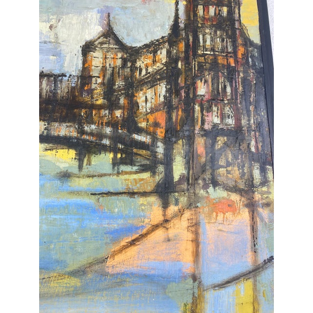 Mid Century Vintage Abstract Impressionist Cityscape Oil on Canvas. Signed Galand For Sale - Image 9 of 11