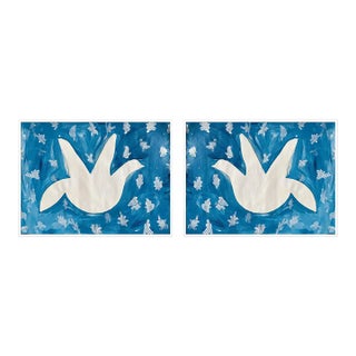 Flying Dove Diptych by Virginia Chamlee in White Frame, Medium For Sale