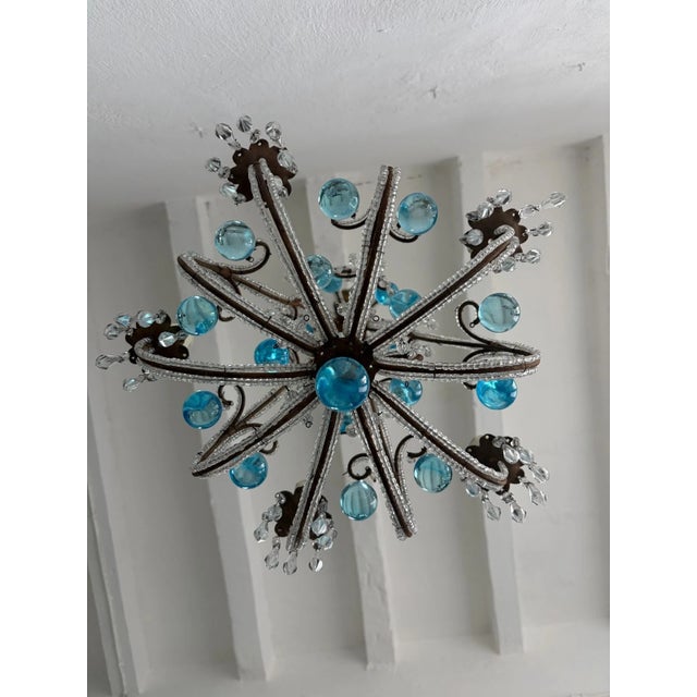 French French Aqua Blue Murano Balls Beaded Swags W Spear Chandelier, Circa 1900 For Sale - Image 10 of 13