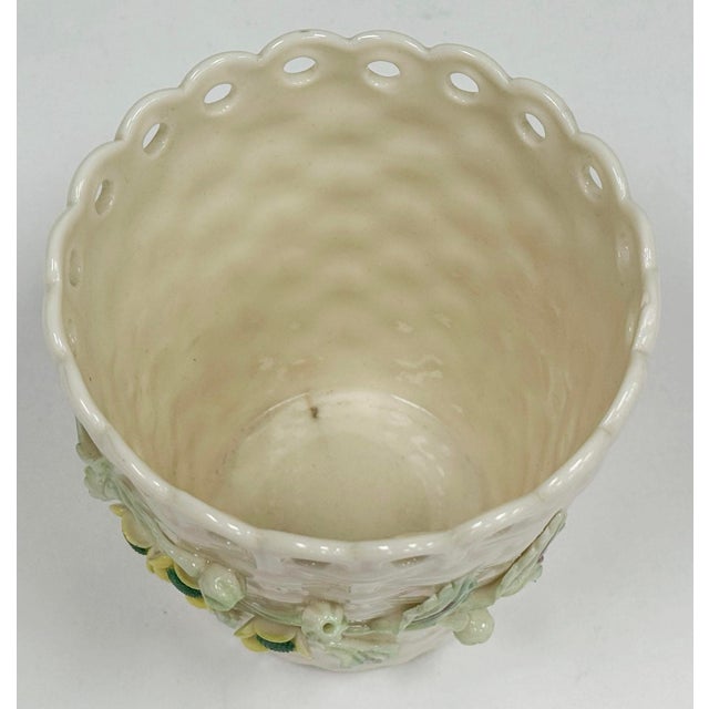 Ceramic Vintage Belleek Ireland Porcelain Floral Basketweave Motif Spill Vase For Sale - Image 7 of 8