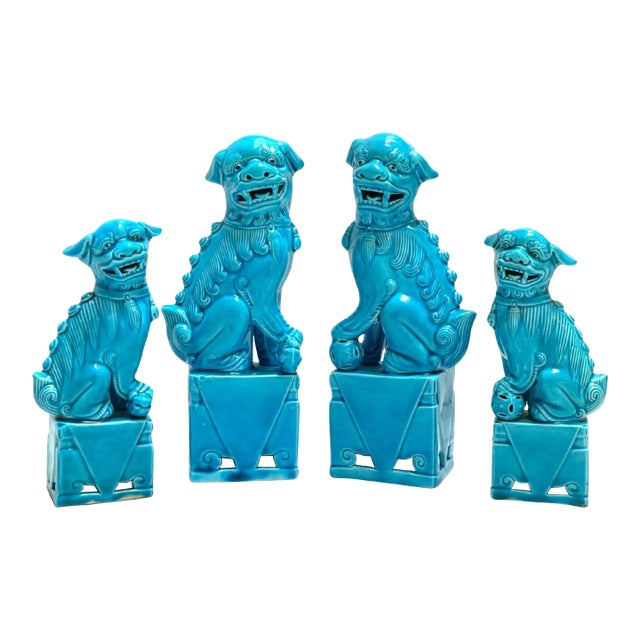 Turquoise Chinese Export Foo Dogs - Set of 4 For Sale