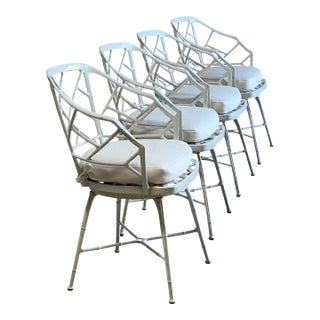 Vintage Faux Bamboo Metal Swiveling Patio Chairs - Set of 4 For Sale