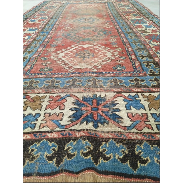 Tribal Distressed Antique Hand-Knotted Caucasian Gallery Rug. 4'7'x 8'10". For Sale - Image 3 of 18