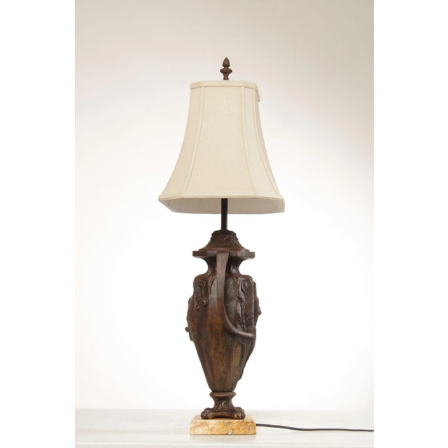 Art Nouveau Antique French Art Nouveau Patinated Metal Table Lamp For Sale - Image 3 of 12