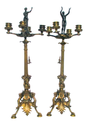 Circa 1890 Barbedienne Foundry Grand Tour Roman Bronze Candelabra- a Pair