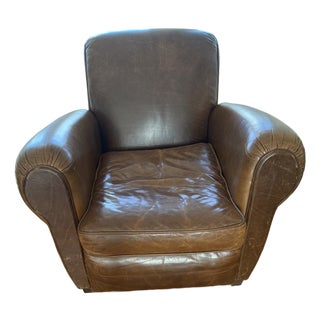 Restoration Hardware 1920s Parisian Leather Club Chair (2) For Sale