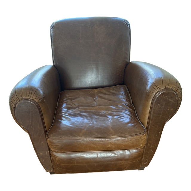 Restoration Hardware 1920s Parisian Leather Club Chair (2) For Sale