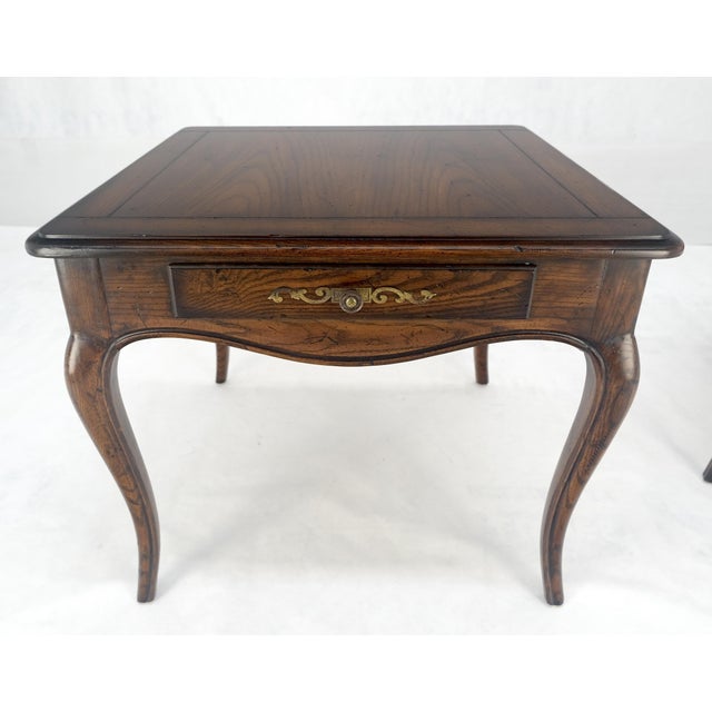 Pair One Drawer Very Fine Solid Dark Chestnut 27x27" Square Side End Tables MINT For Sale - Image 10 of 13