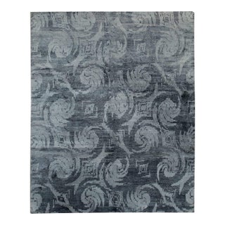 8x10 Nina Charcoal Geometric Hand Knotted Wool & Bamboo Silk Carpet Rug For Sale