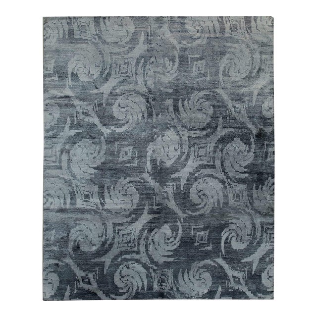 8x10 Nina Charcoal Geometric Hand Knotted Wool & Bamboo Silk Carpet Rug For Sale
