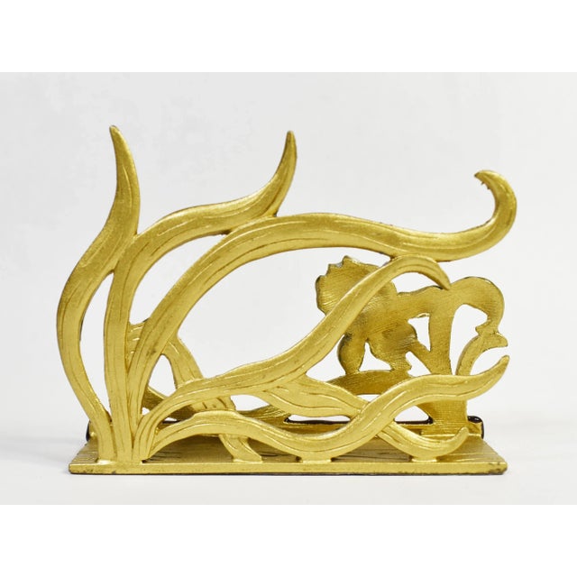 Vintage Enamel Rhinestones Flower Brass Desktop Business Card Holder For Sale - Image 4 of 7