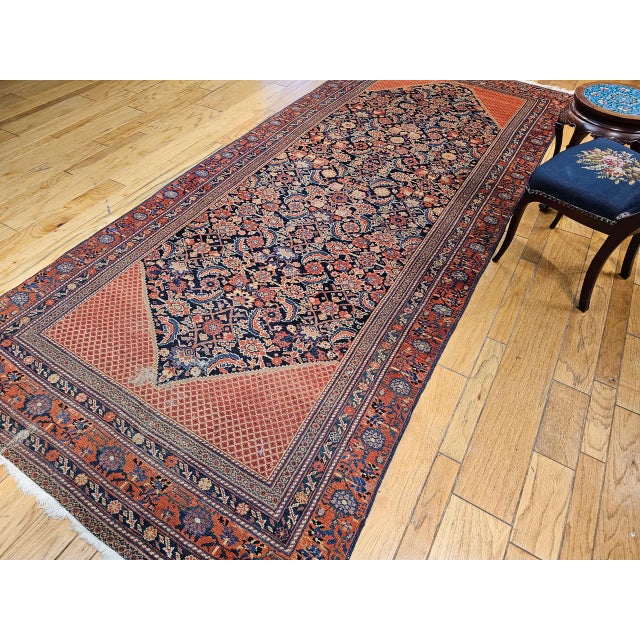 Vintage Malayer Gallery Area Rug, Hand-Knotted Wool, Geometric Pattern, 5x13, Navy & Terracotta For Sale - Image 4 of 16