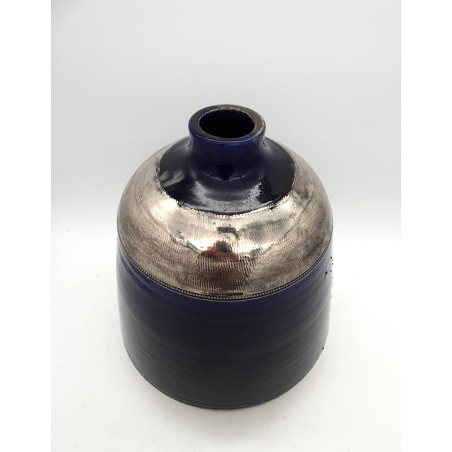 Cobalt Blue and Silver Glazed Ceramic Vase from Jules Guerin, Belgium, 1950s For Sale - Image 9 of 13