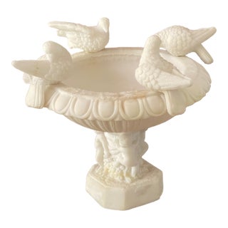 Antique Carved Alabaster Bird Bath For Sale