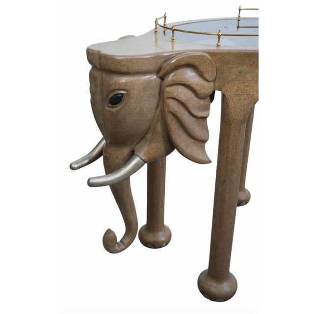 American Marge Carson Hollywood Regency Elephant Bar Cart With Matching Bar Stools, 3 Pieces For Sale - Image 3 of 11