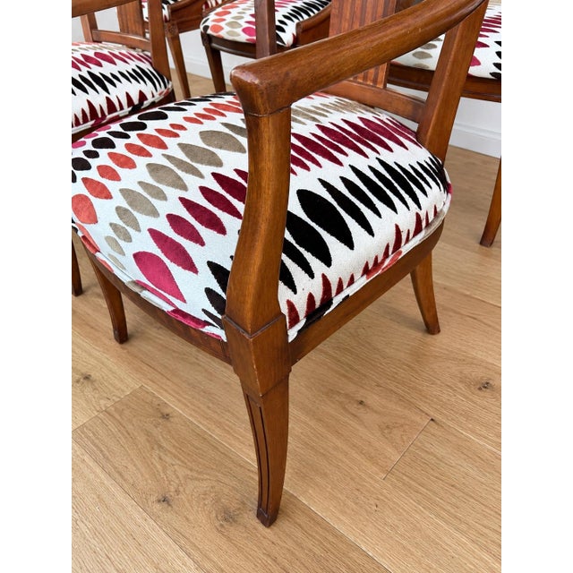 Ivory Vintage Neoclassical Style Dining Chairs - Set of 6. Newly Upholstered in Abstract Patterned Velvet. For Sale - Image 8 of 11