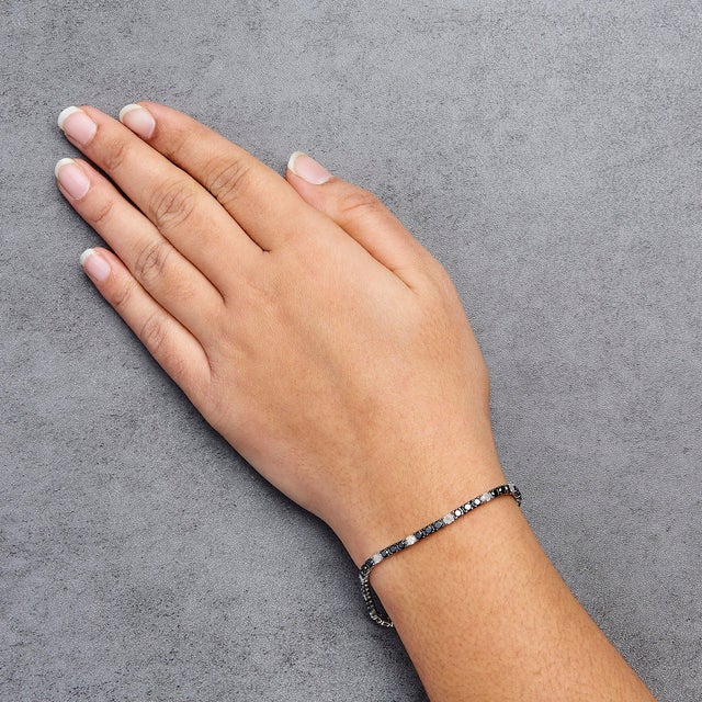 .925 Sterling Silver 5.0 Cttw Black and White Diamond Tennis Bracelet (I-J Color, I2-I3 Clarity) - 7 For Sale - Image 4 of 5