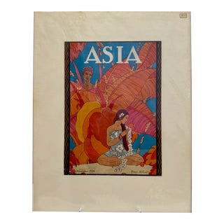 1924 Original Asia Magazine Cover, December, Frank McIntosh, Art Deco, Matted For Sale